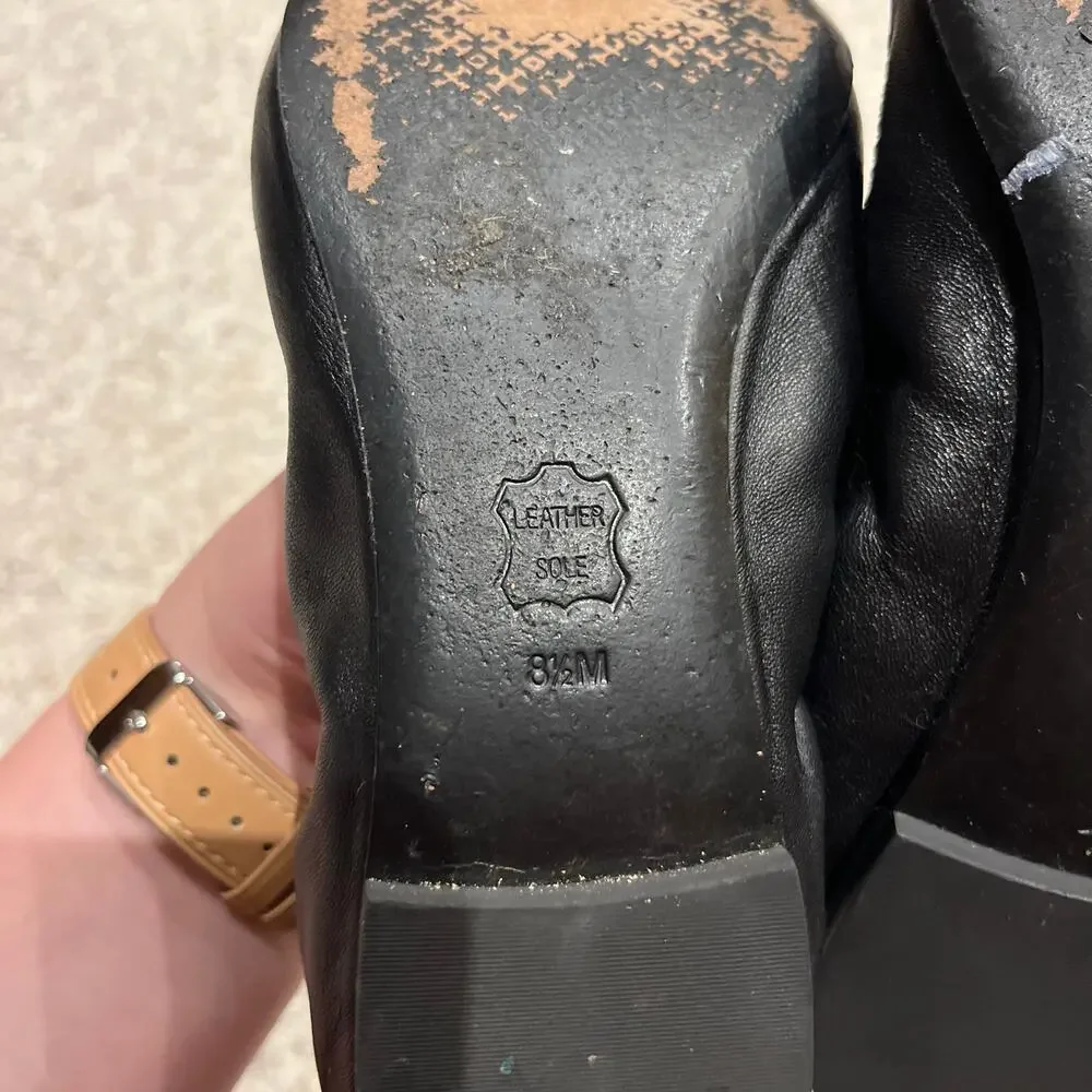 Tory Burch Black Leather & Patent Toe Logo Ballet Flats